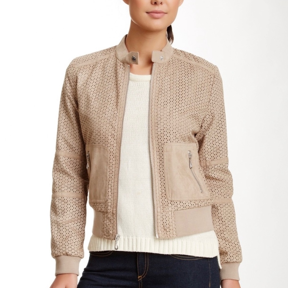 Kenneth Cole Perforated Faux Suede Bomber
